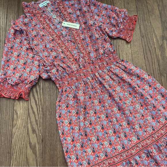 Max Studio Maxi Dress Elbow Length Sleeve Tiered Floral Print Size Small - Picture 3 of 13